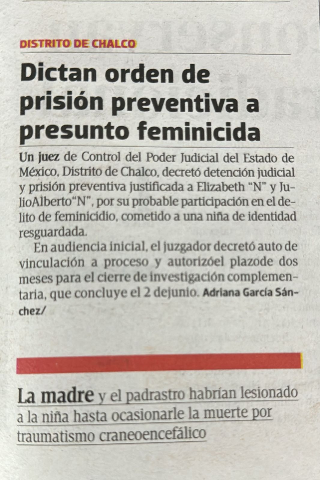 Vinculan a proceso a dos personas acusadas del feminicidio de una niña