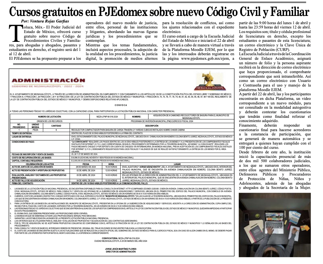 PJEdomex ofrecerá curso gratuito sobre nuevo Código de Procedimientos