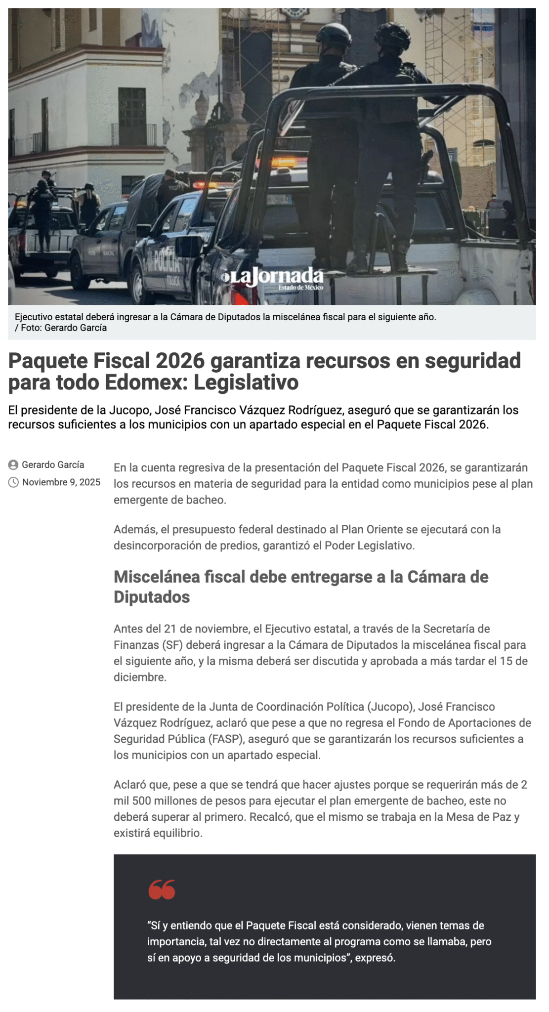 Paquete Fiscal 2026 garantiza recursos en seguridad para todo Edomex ...