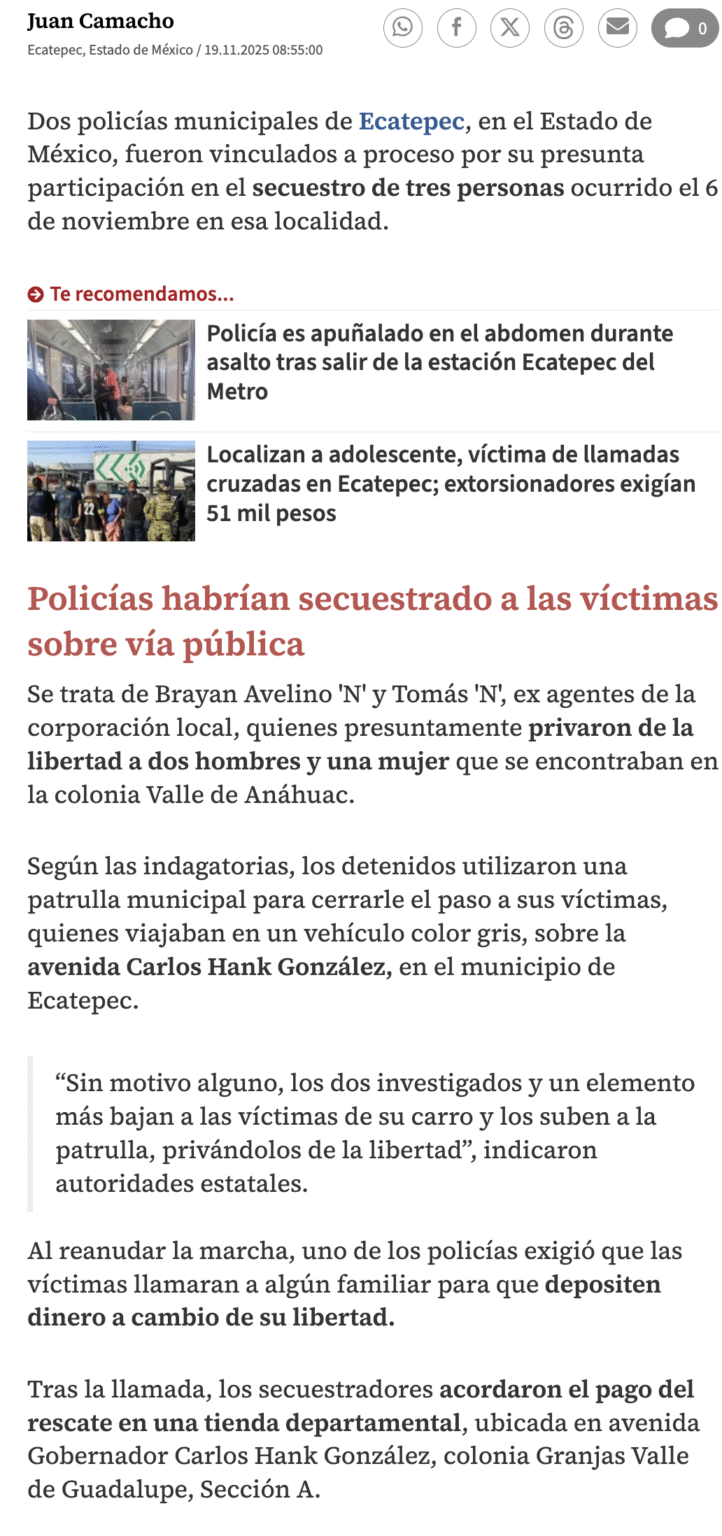 Vinculan a proceso a policías de Ecatepec por secuestro de 3 personas